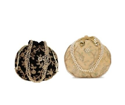 Combo of Beige & Black Color Designer Embroidered Potli Bag