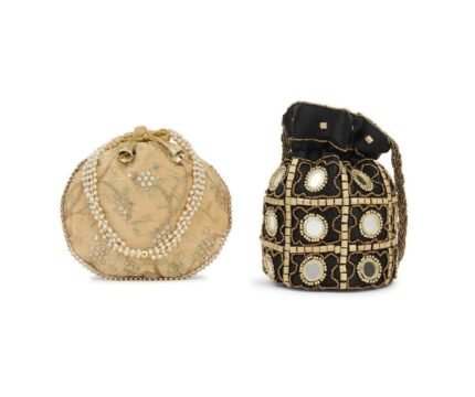 Combo of Beige & Black Color Designer Embroidered Potli Bag