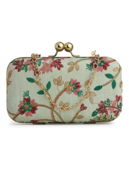 Off White & Gold Embroidered Box Clutches For Girls and womens
