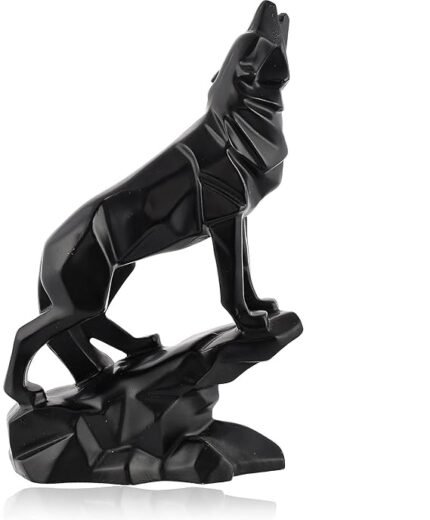 Handcrafted Decorative Diamond Cut Black Wolf Sculpture for Home D?cor Showpiece Figurine